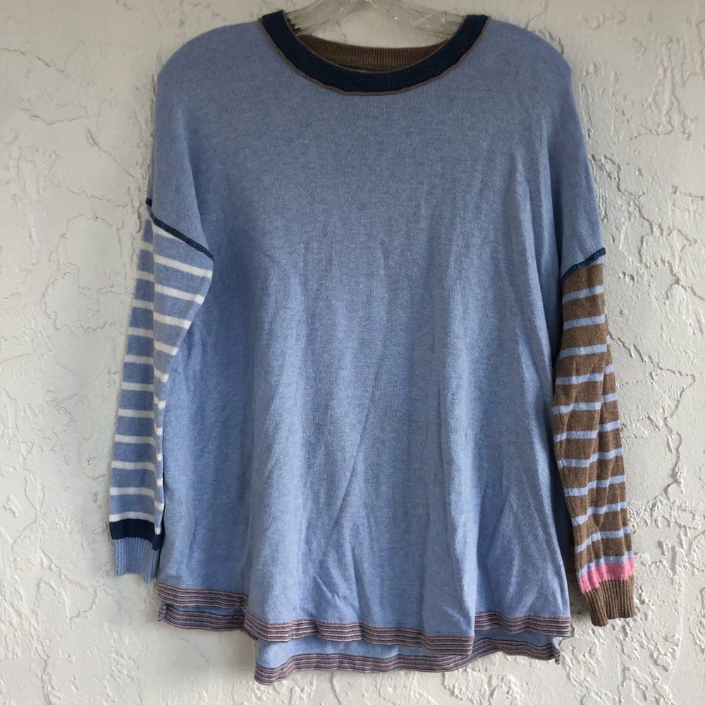 ZAKET & PLOVER Crew Neck Stripe Colorblock Cashmere Blend Sweater Womens Small